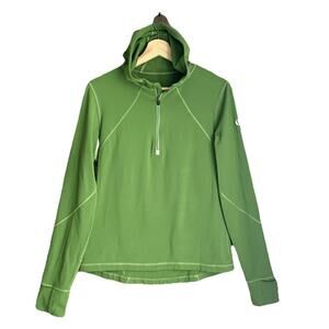 Lululemon Women Green Run Pullover Hoodie 1/4 Zip 8 Ponytail Port Made Canada